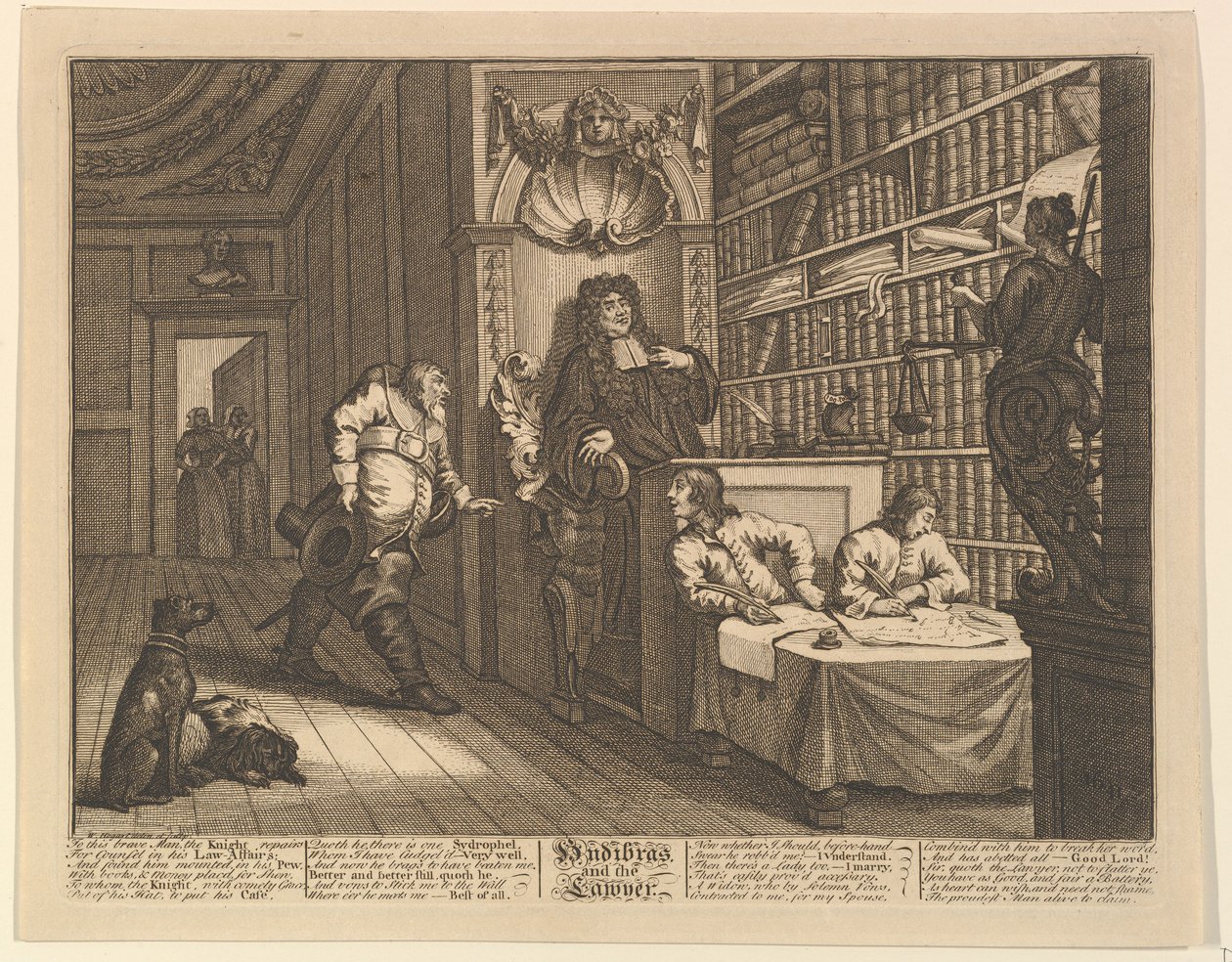 Hudibras ja lakimies Kaksitoista suurta kuvitusta Samuel Butlersille Hudibras, Plate..., 1725-68. tekijältä William Hogarth