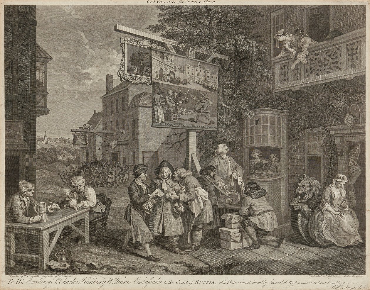 Huumoria vaaleista (neljän setti) (kaiverrus) tekijältä William Hogarth