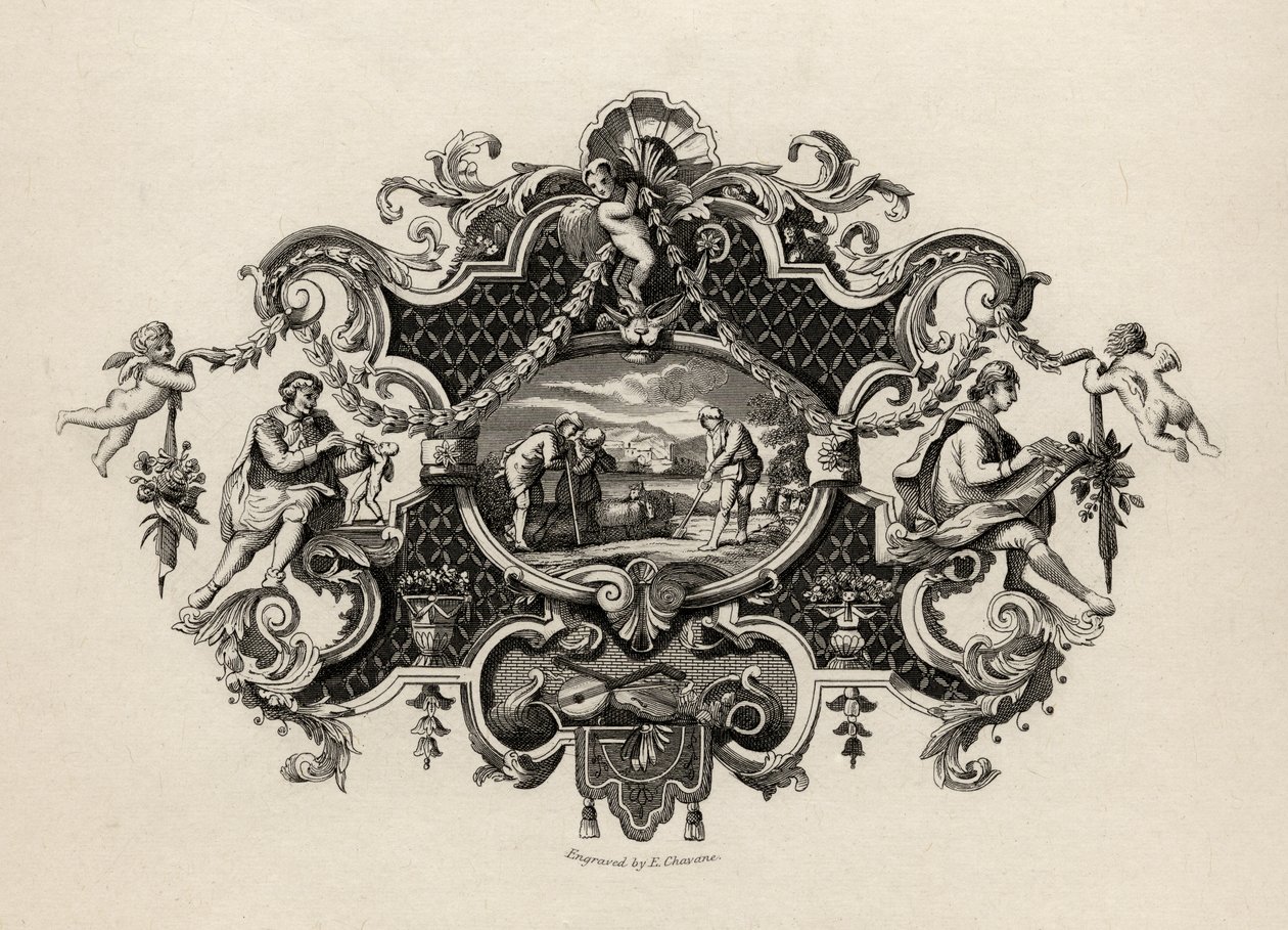 E. Chavanen kaivertaman hopeanvärisen säiliön jäljennös teoksesta "The Works of William Hogarth", julkaistu 1833 tekijältä William Hogarth