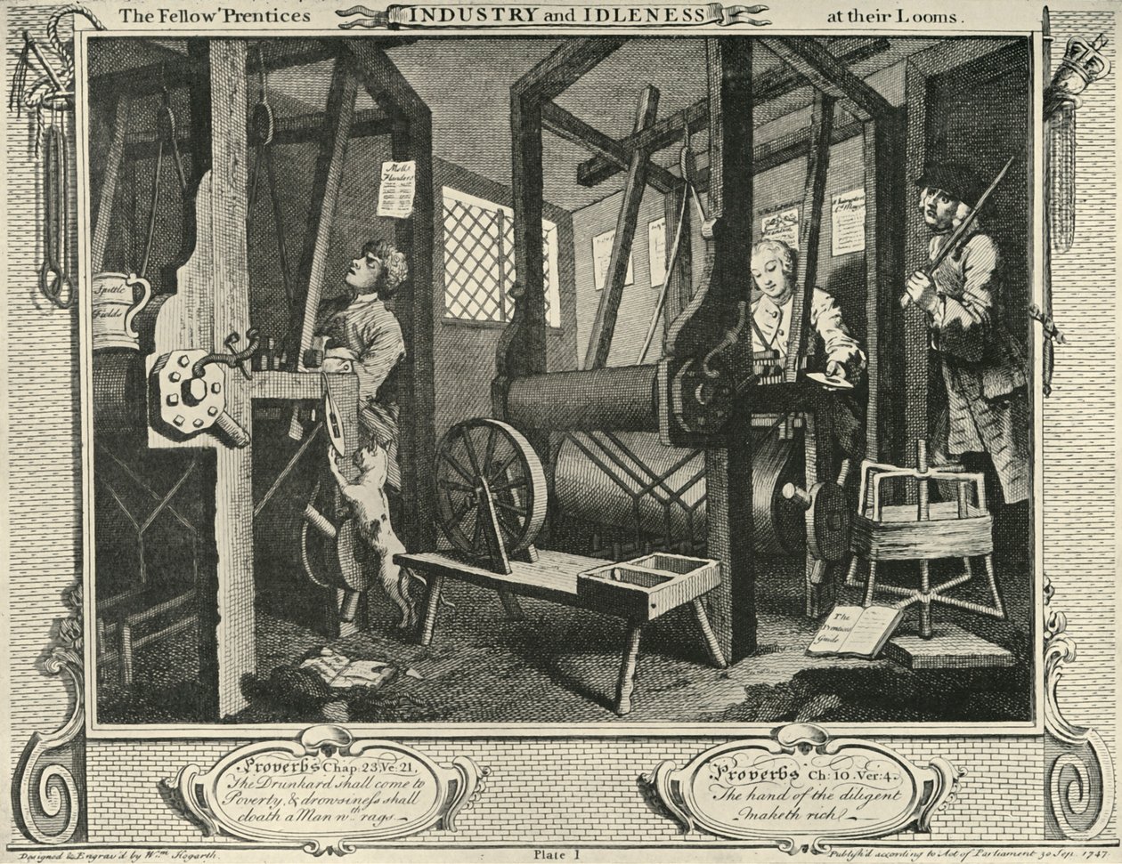Weavers Workshopin sisustus, 1747, 1925. tekijältä William Hogarth