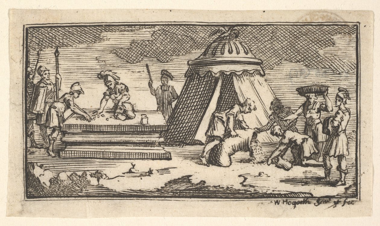 Myönnetty ohra vehnän sijaan [ensimmäinen versio] John Beaver, Roman Military Punishme..., vuoden 1725 jälkeen. tekijältä William Hogarth