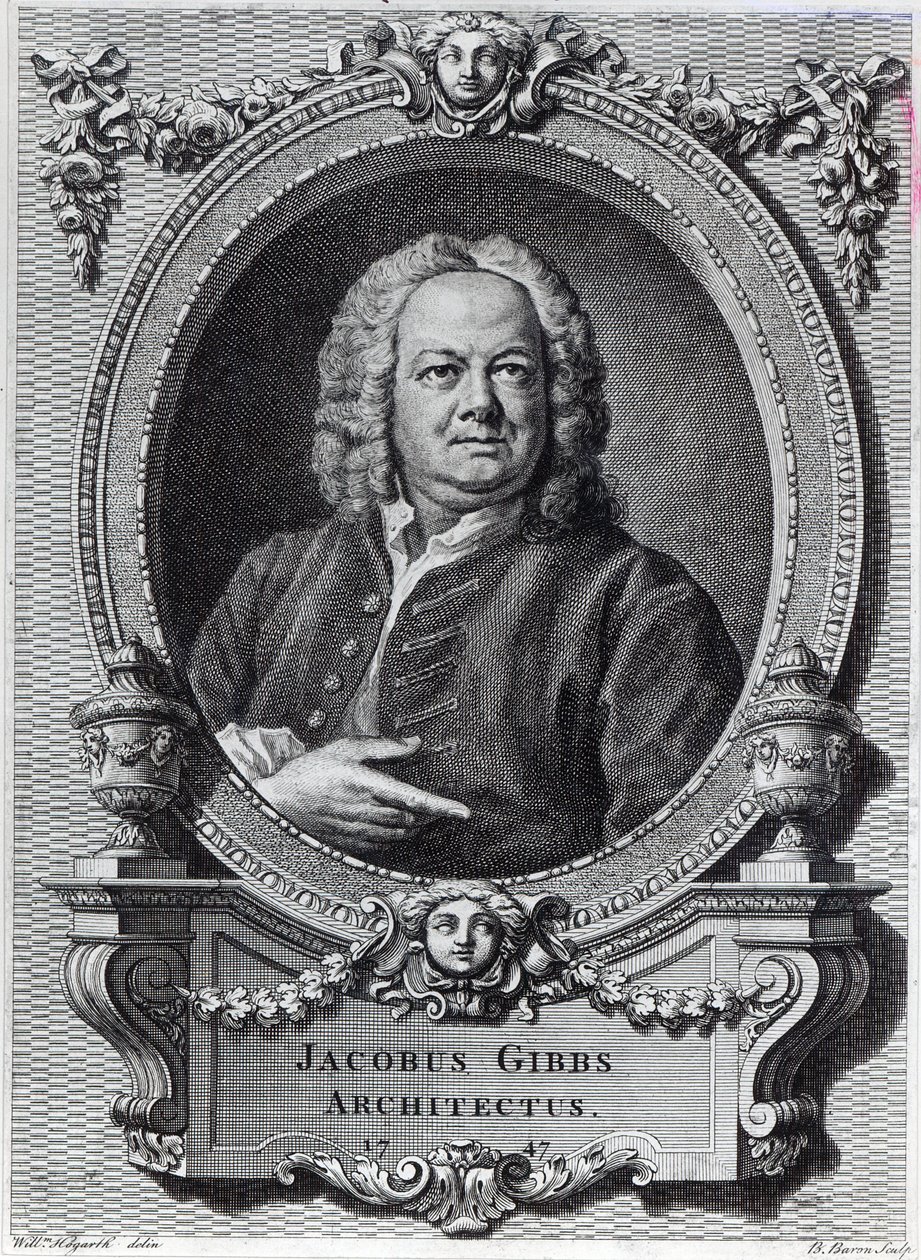 James Gibbs, kaiverrus Bernard Baron, 1747 tekijältä William Hogarth