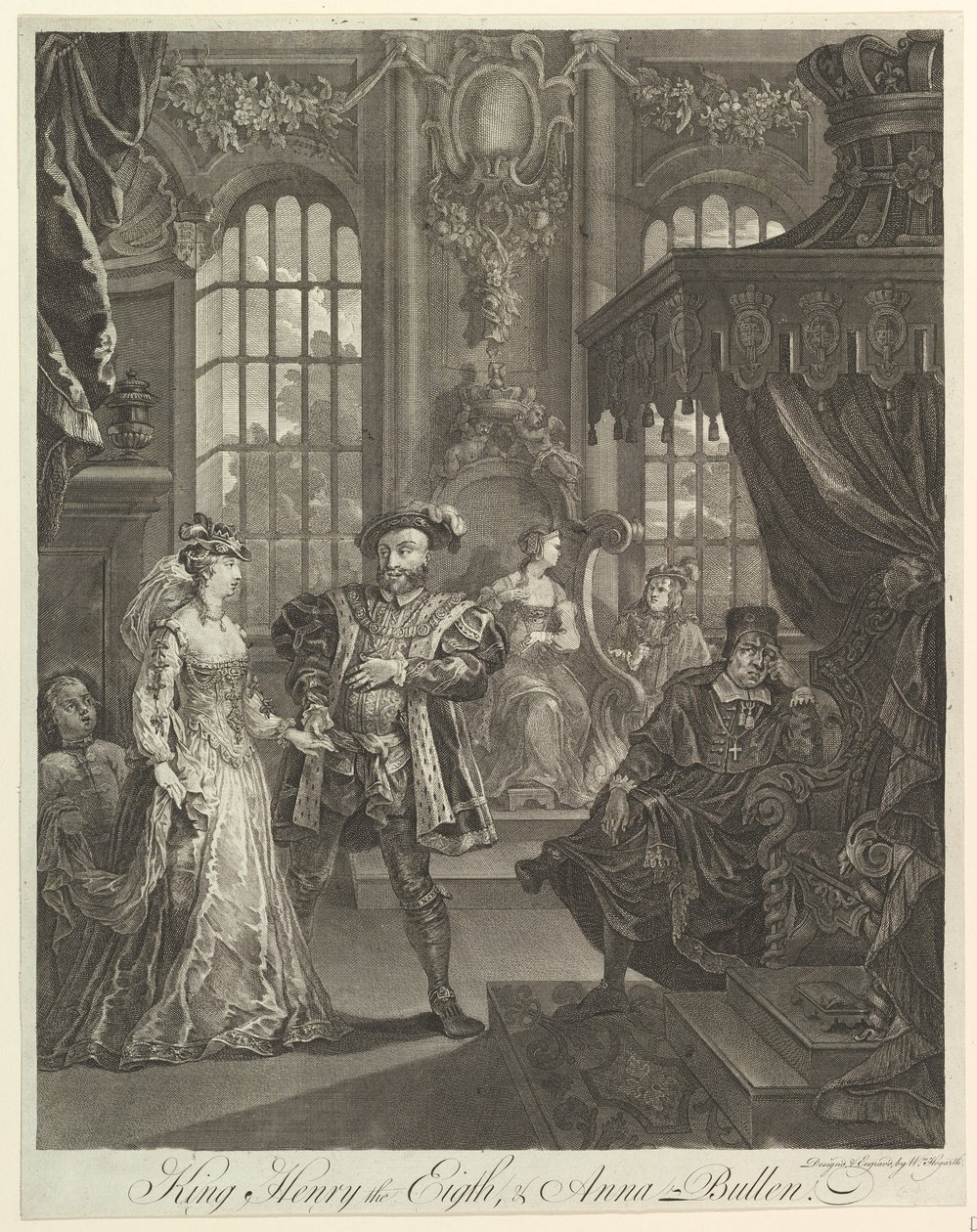 Kuningas Henrik Kahdeksas ja Anna Bullen, n. 1728. tekijältä William Hogarth