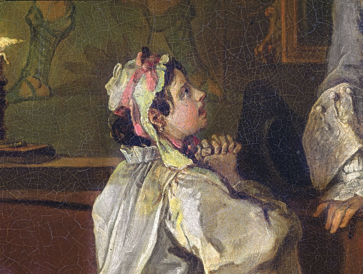 Marriage a la Mode:V, The Bagnio, n.1743 (öljy kankaalle) (yksityiskohta vuodelta 182093) tekijältä William Hogarth
