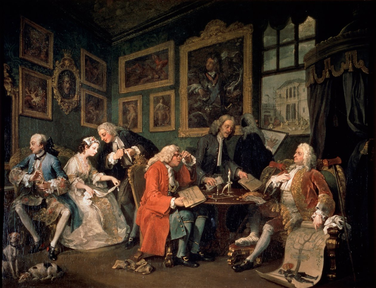 Marriage a la Mode: 1, Avioliittosopimus, 1743 tekijältä William Hogarth