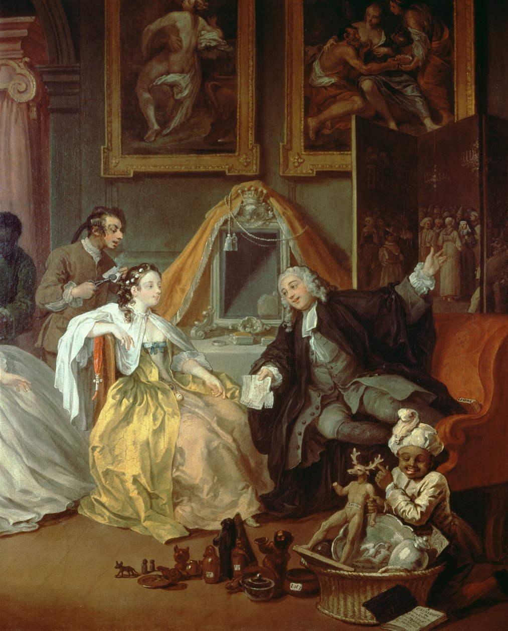 Avioliitto a la Mode: IV - The Toilette, n. 1743 öljy kankaalle yksityiskohta 182092 tekijältä William Hogarth