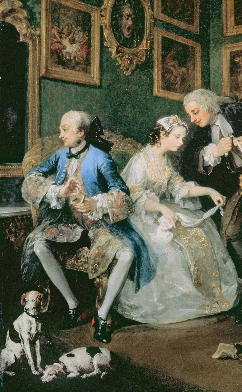 Marriage a la Mode: I - The Marriage Settlement, n. 1743 öljy kankaalle yksityiskohta numerosta 62692 tekijältä William Hogarth