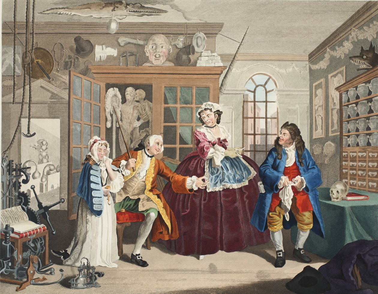 Marriage a la Mode, Levy III, The Inspection, kuvitus teoksesta "Hogarth Restored: The Whole Works of kuuluisan William Hogarthin, uudelleenkaiverrettu Thomas Cook", pub. 1812 (käsinvärinen kaiverrus) tekijältä William Hogarth