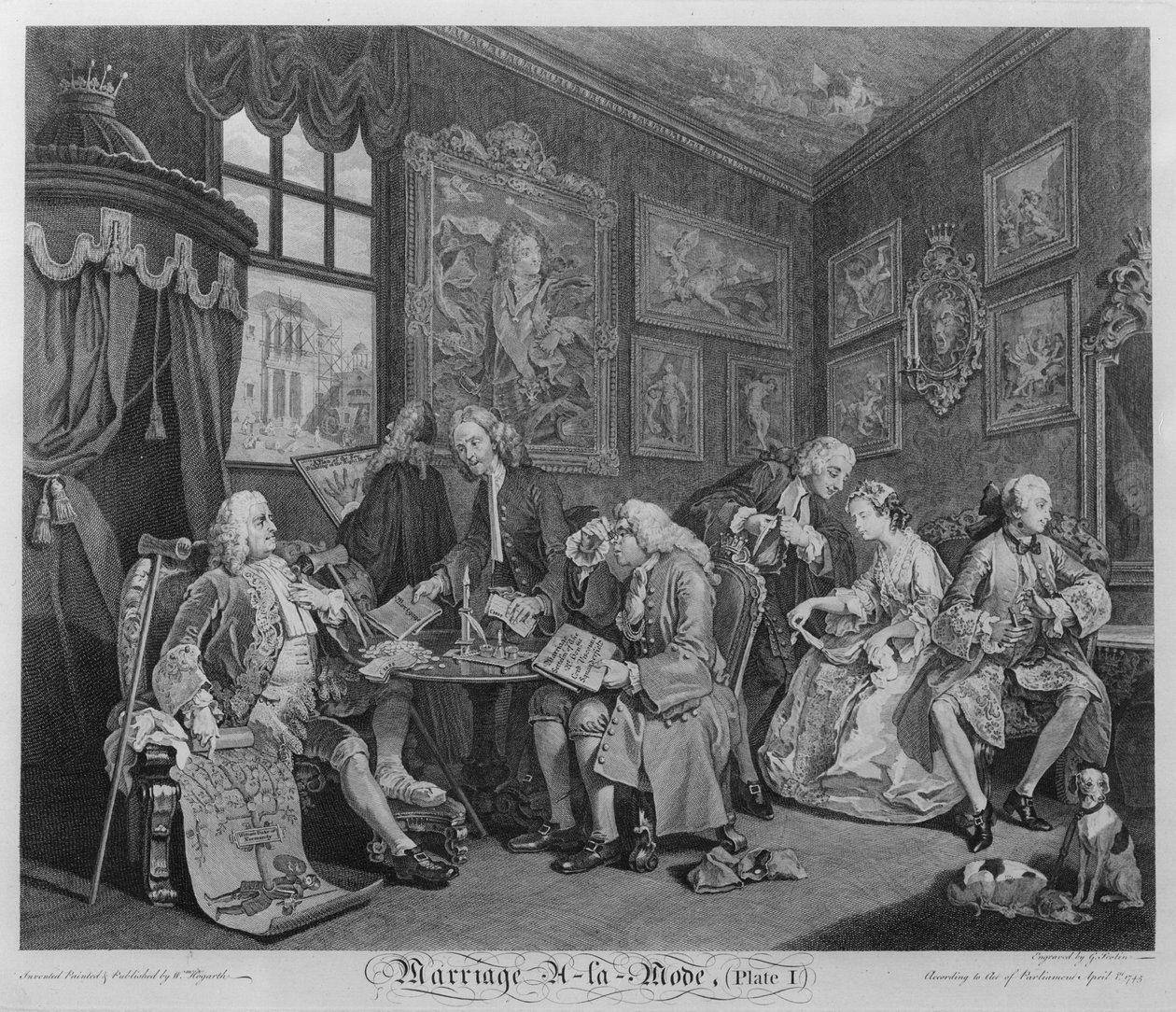 Marriage a la Mode, levy I, Avioliittoratkaisu, 1745 tekijältä William Hogarth