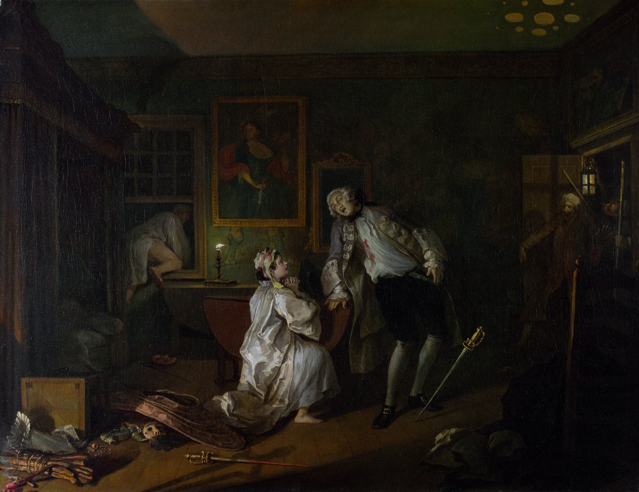Avioliitto a la Mode: V, Bagnio, n. 1743 (öljy kankaalle) tekijältä William Hogarth
