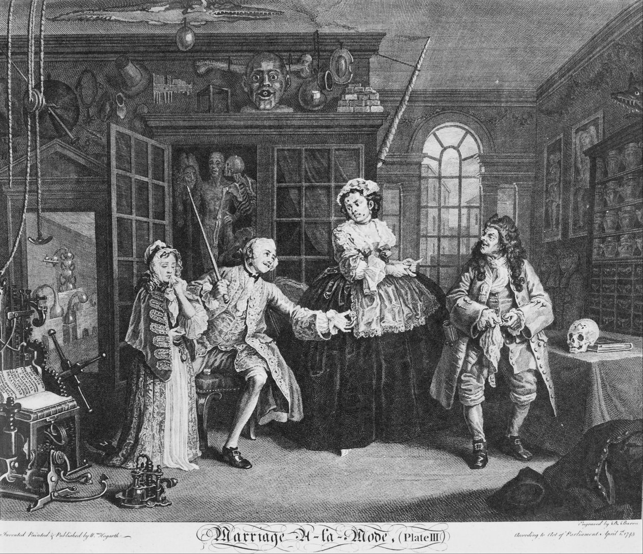 Avioliitto à la Mode, levy 3, (Kohtaus Quackin kanssa) tekijältä William Hogarth