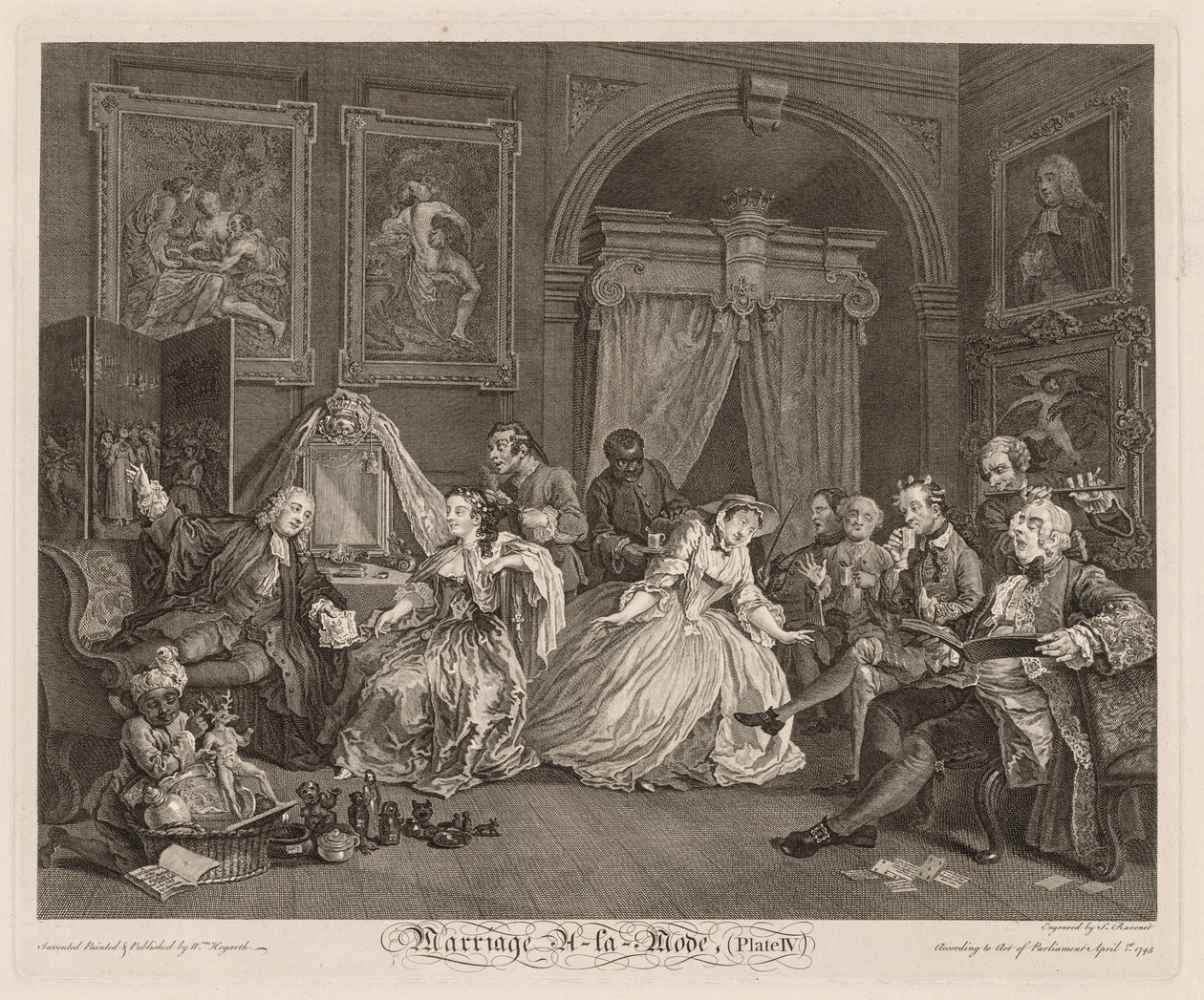 Muodikas avioliitto: WC-kohtaus, 1745. tekijältä William Hogarth