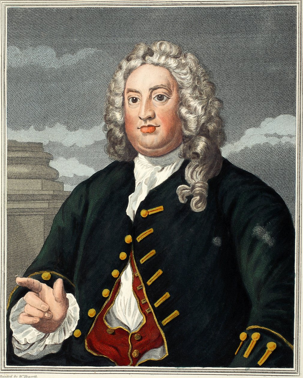 Martin Folkes, kuvitus teoksesta "Hogarth Restored: The Whole Works of kuuluisan William Hogarthin, uudelleenkaiverrettu Thomas Cook", pub. 1812 (käsinvärinen kaiverrus) tekijältä William Hogarth