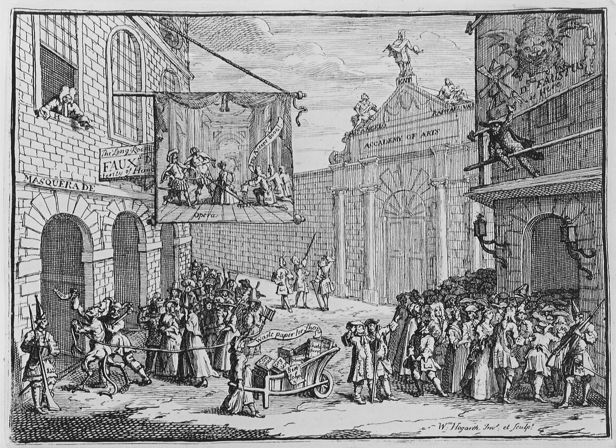 Naamiaiset ja oopperat, Burlington Gate, 1724 tekijältä William Hogarth