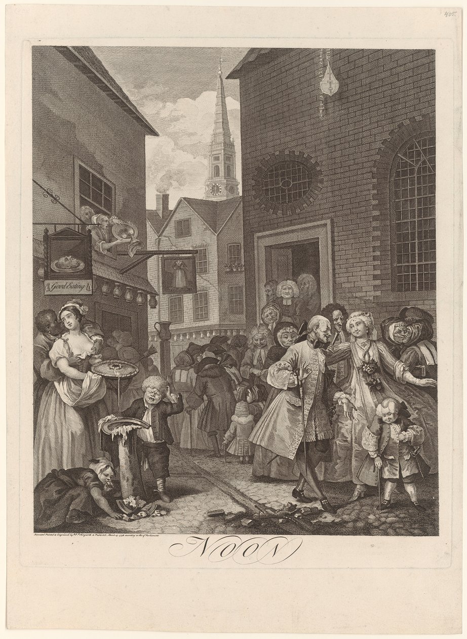 Keskipäivä, jakson ”Neljä vuorokaudenaikaa” sivu 2 tekijältä William Hogarth