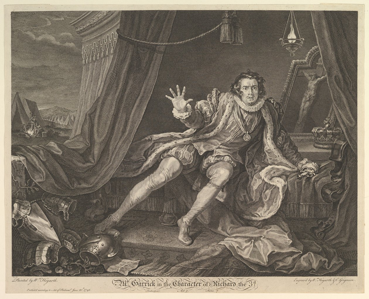 Herra Garrick Richard III:n hahmossa, 20. kesäkuuta 1746. tekijältä William Hogarth