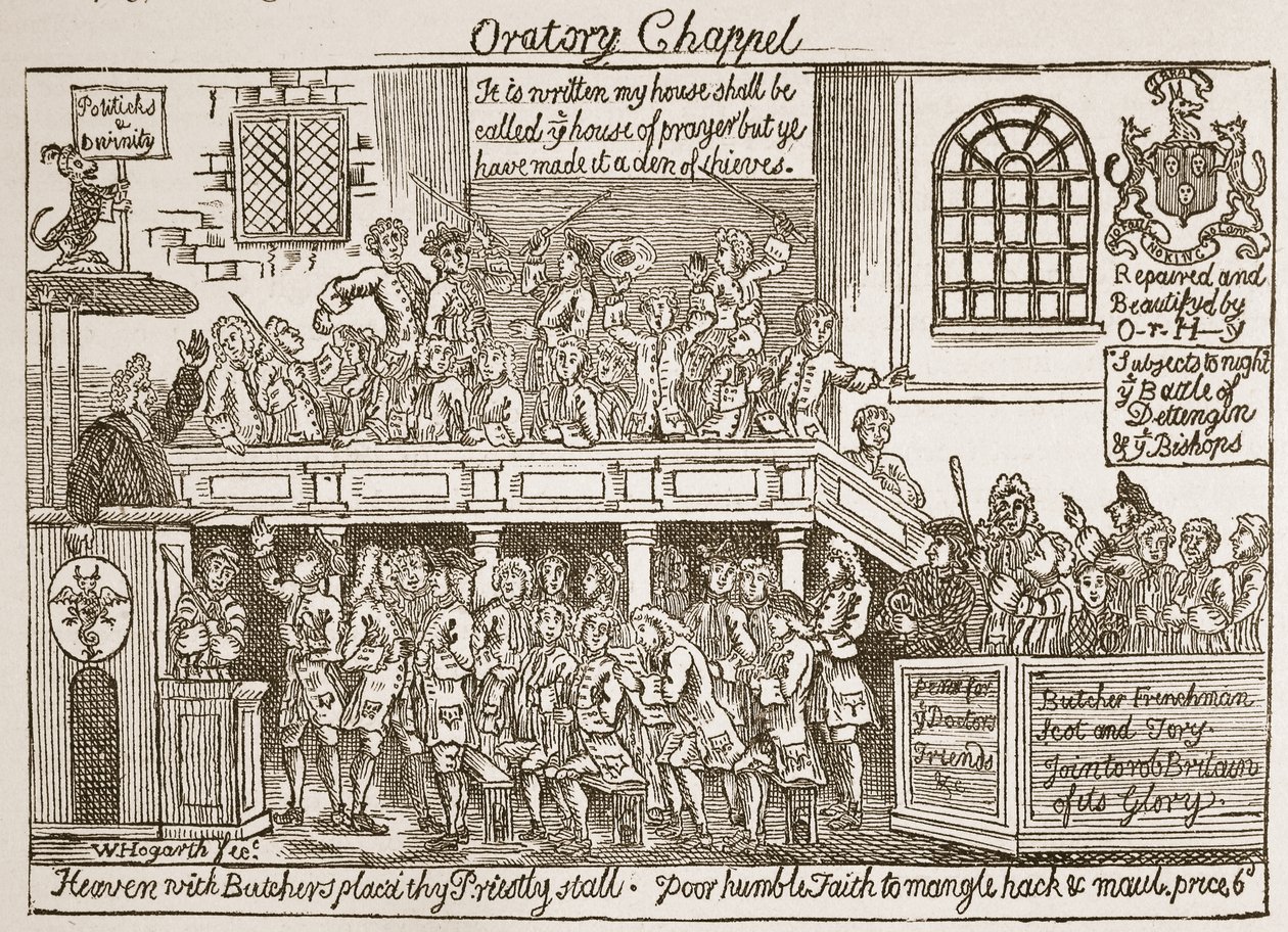Oratory Chapel, kuvitus teoksesta "The Church of England: A History for the People", kirjoittanut H.D.M. Spence-Jones, pubi. n. 1910 (seepiavalokuva) tekijältä William Hogarth