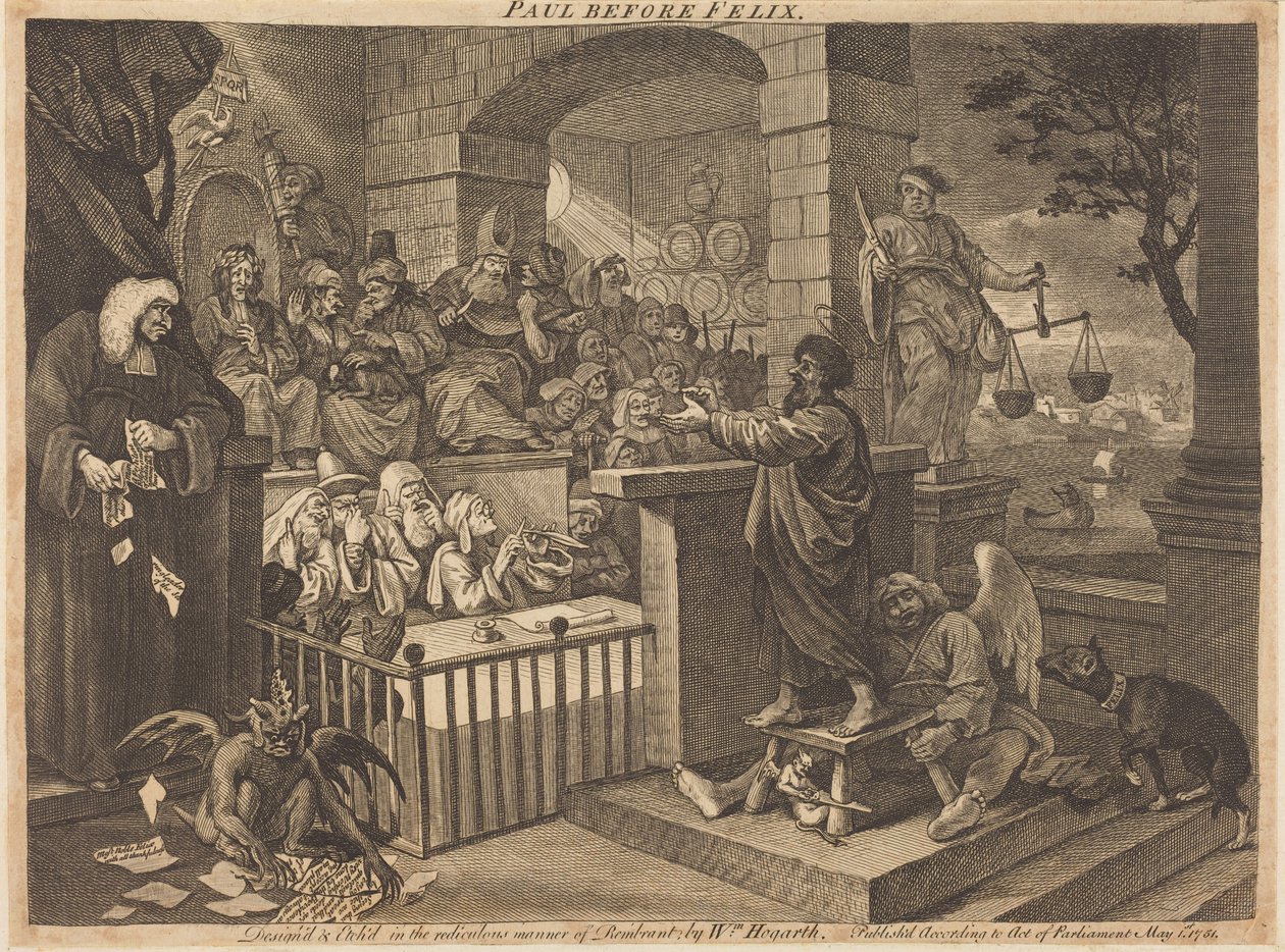 Paavali Felixin edessä burleskina tekijältä William Hogarth