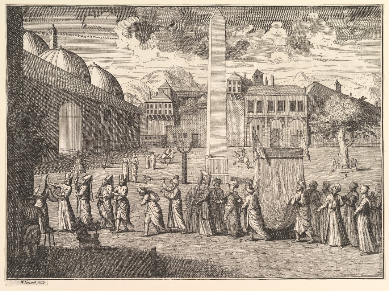 Kulkue hippodromin läpi, Konstantinopoli Aubry de La Mottrayes Travels thro..., 1723-24. tekijältä William Hogarth