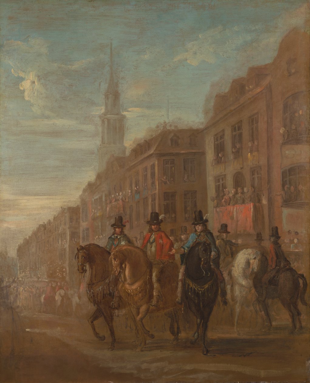 Kaarle II:n entisöintikulkue Cheapsidessa tekijältä William Hogarth