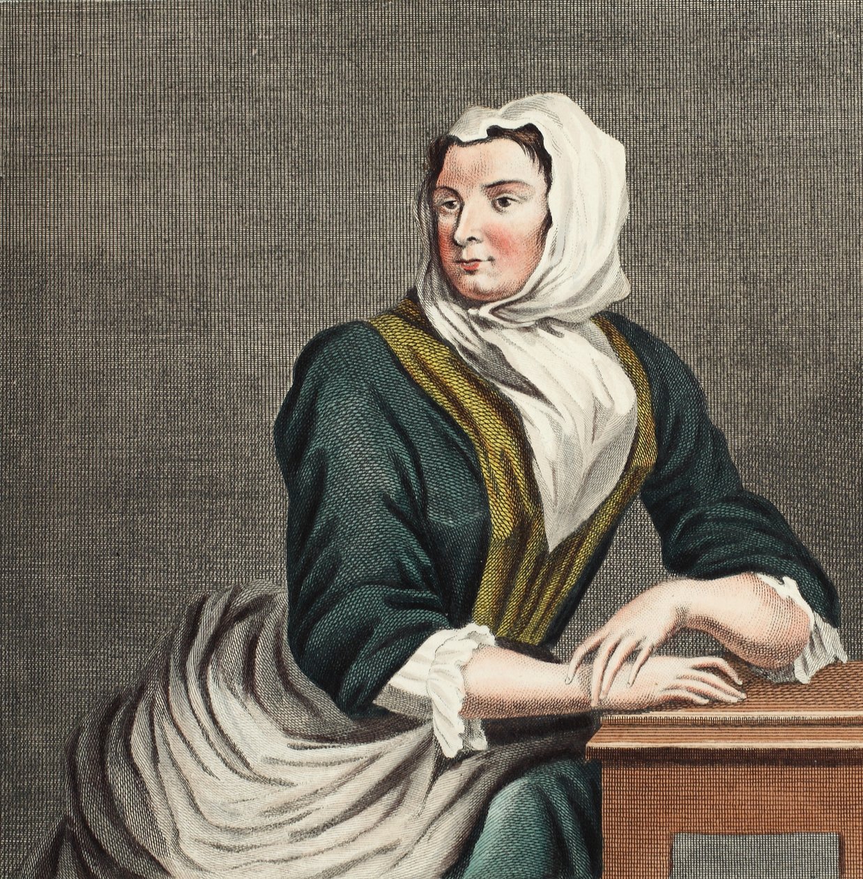 Sarah Malcolm Newgaten vankilassa, kuvitus teoksesta "Hogarth Restored: The Whole Works of kuuluisan William Hogarthin, uudelleenkaiverrettu Thomas Cook", pub. 1812 (käsinvärinen kaiverrus) tekijältä William Hogarth