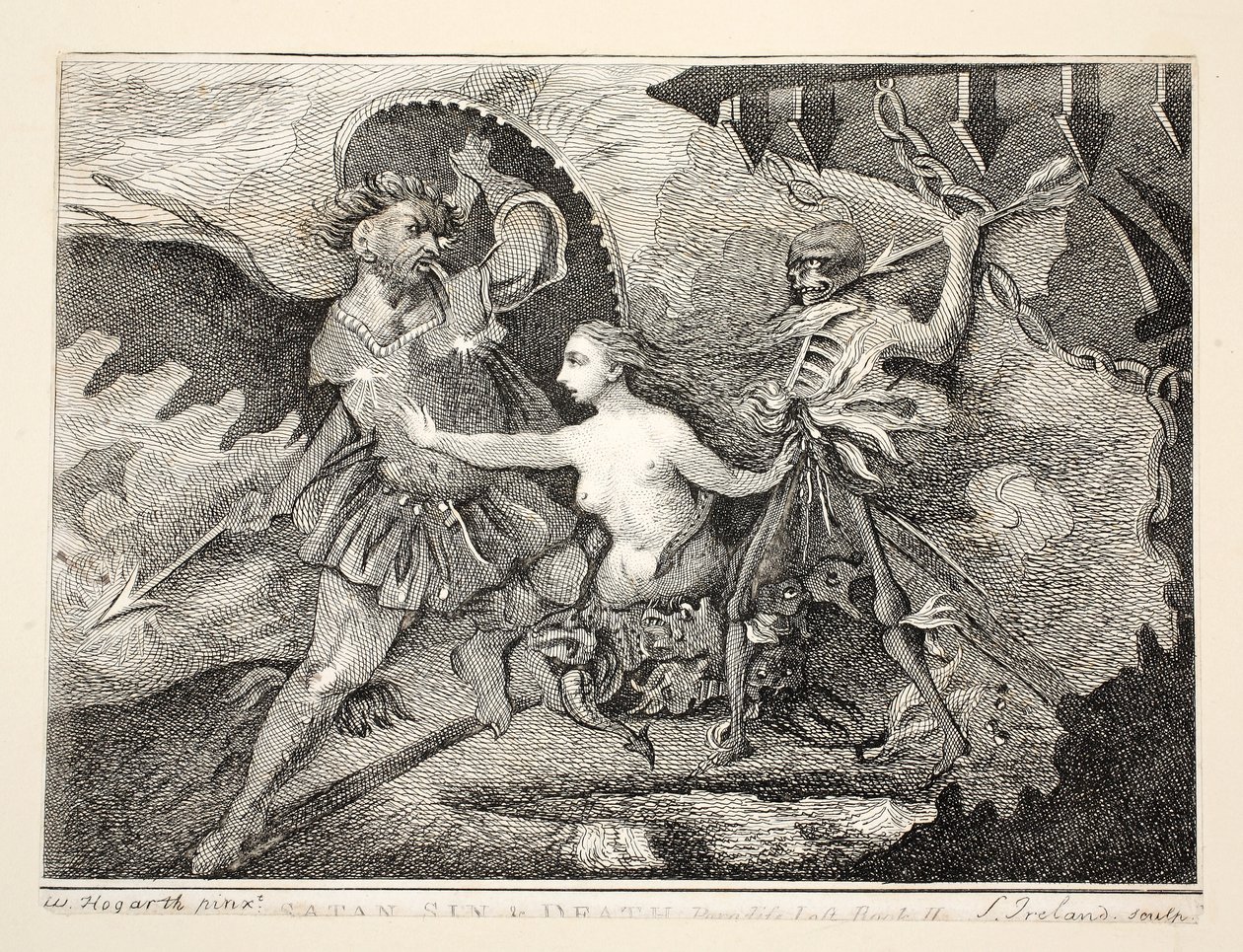 Saatana, synti ja kuolema, pub. 1792 tekijältä William Hogarth
