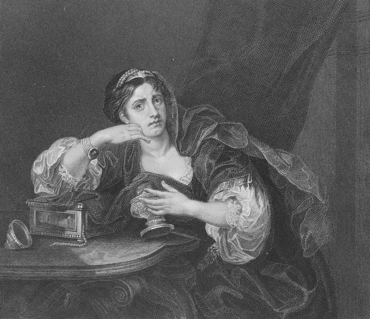 Sigismonda miehensä sydämellä, kaiverrus T.W. Shaw, teoksesta "The Works of Hogarth", julkaistu 1833 (litho) tekijältä William Hogarth