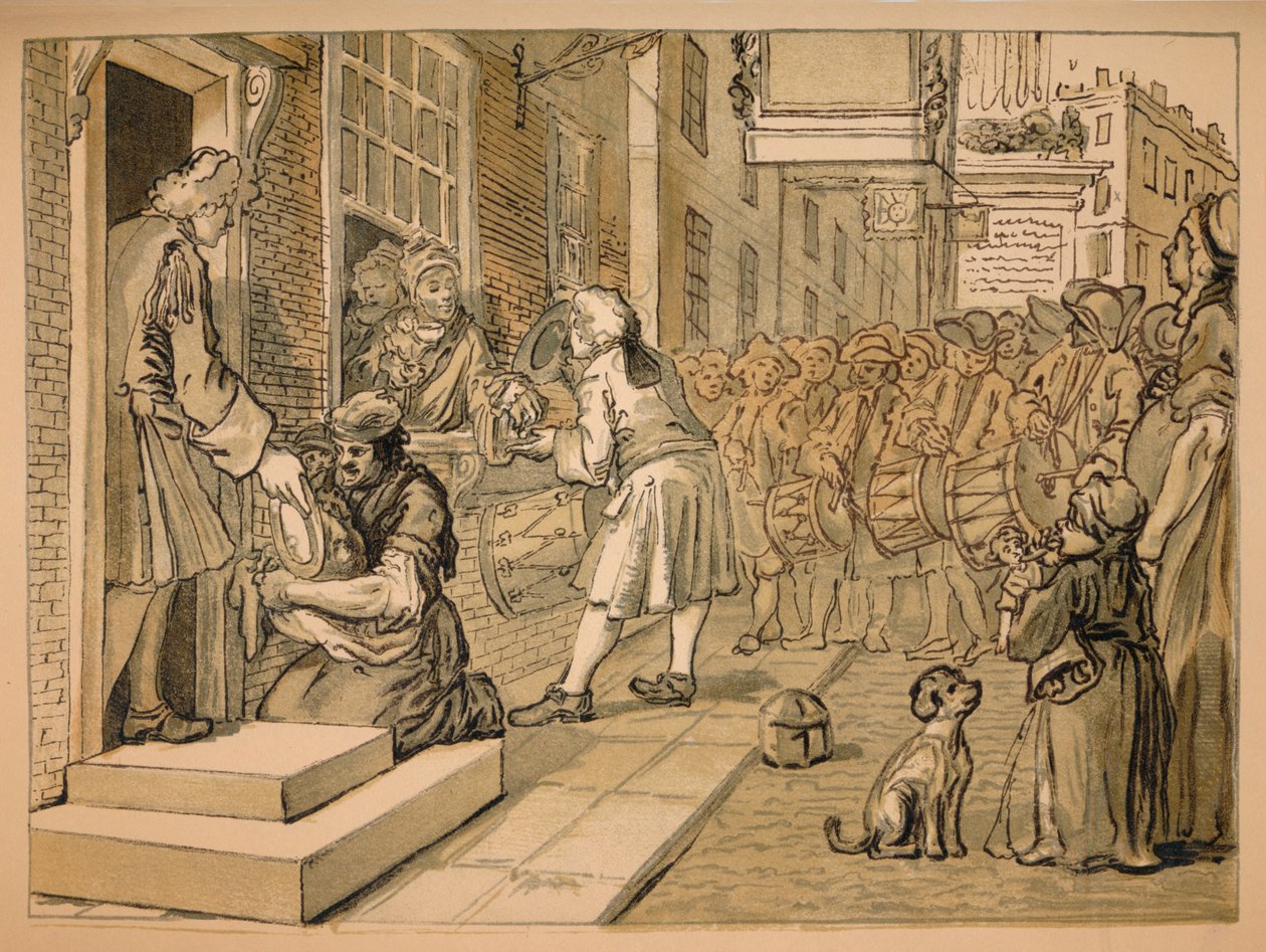 Luonnos teollisuudelle ja tyhjäkäynnille - levy VI, 1747 tekijältä William Hogarth