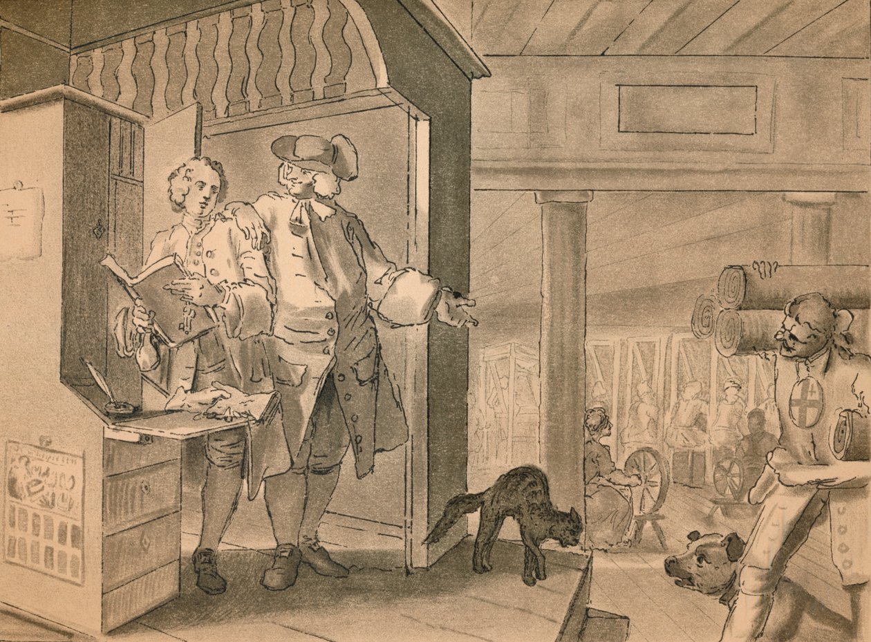 Luonnos levylle IV teoksesta Industry and Idleness, 1747 tekijältä William Hogarth
