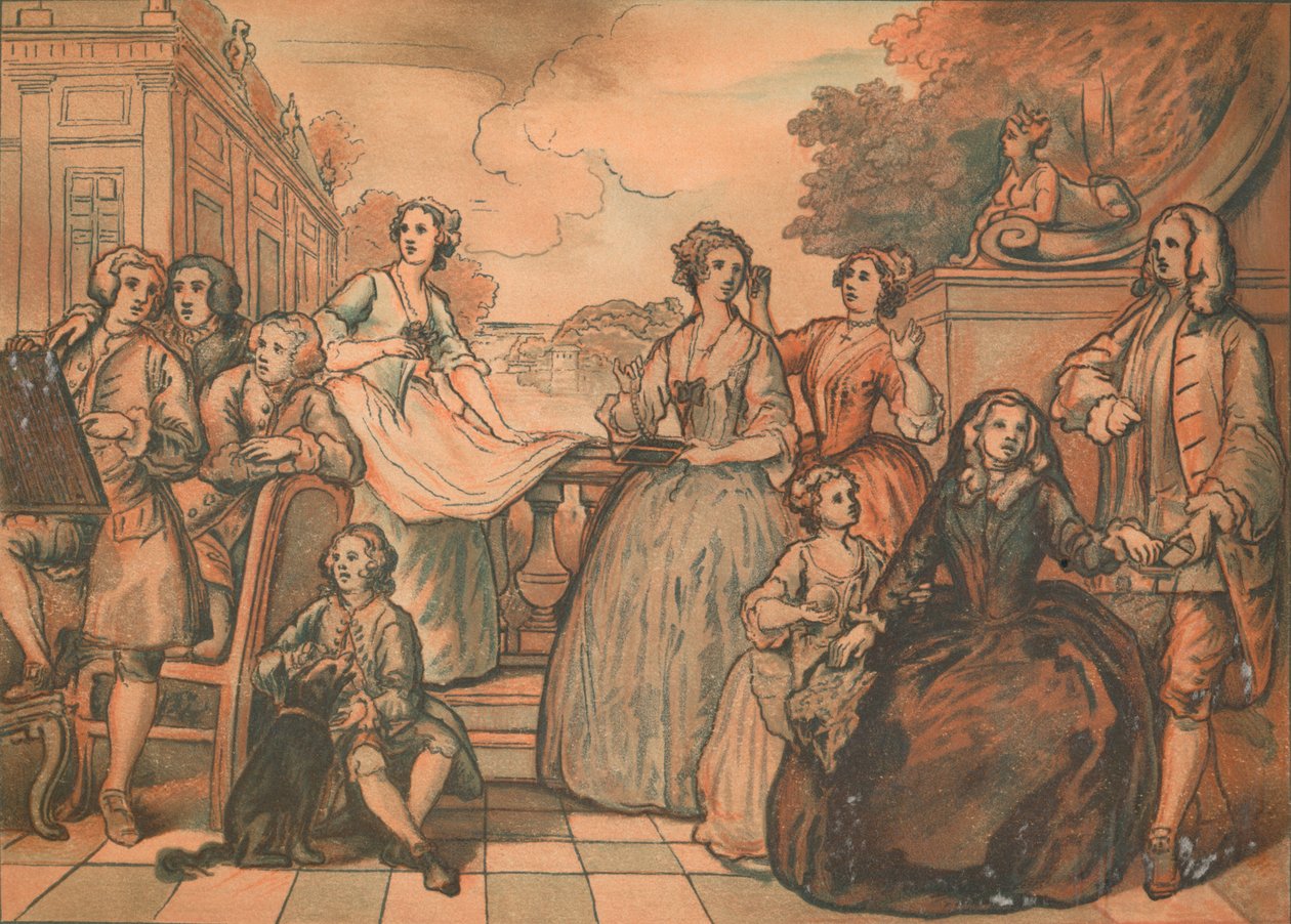 Luonnos Jonesin perheen keskustelukappaleelle, 1730 tekijältä William Hogarth