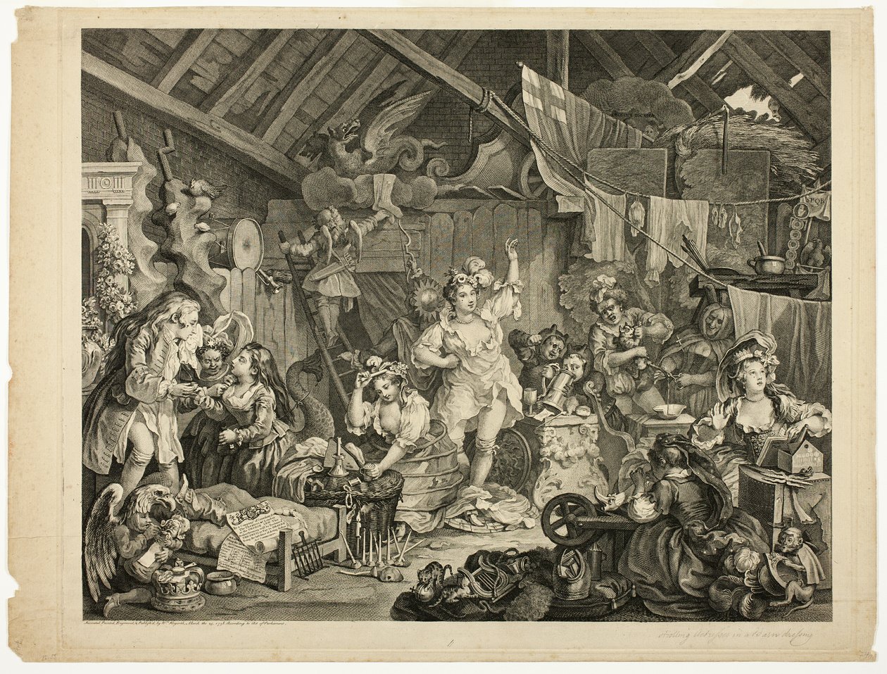 Kiertelevät näyttelijät pukeutumassa navettaan tekijältä William Hogarth
