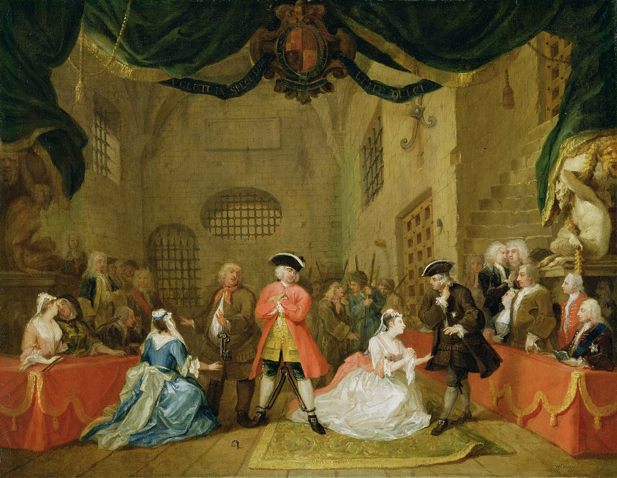 Kerjäläisooppera, kohtaus III, näytös XI tekijältä William Hogarth