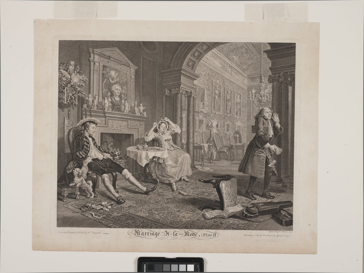 Aamiaiskohtaus: Avioliitto À La Mode, levy 2 (echting ja kaiverrus) tekijältä William Hogarth