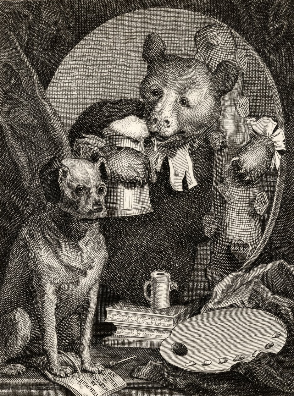 Bruiser Charles Churchill, aikoinaan pastori, venäläisen Herculesin hahmossa, J. Millsin kaivertamassa teoksesta "The Works of William Hogarth", julkaistu 1833 tekijältä William Hogarth