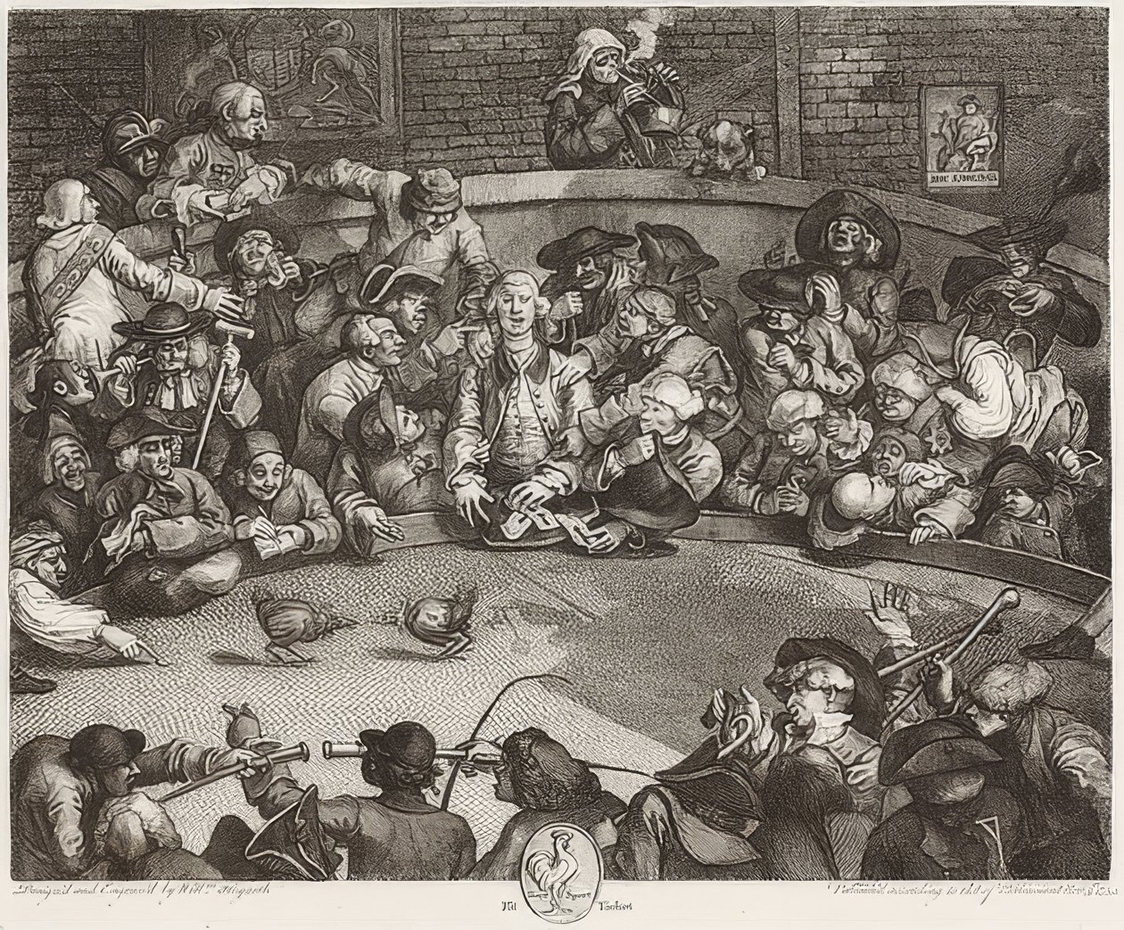 Ohjaamo / Der Hahnenkampfplatz. 1759 tekijältä William Hogarth