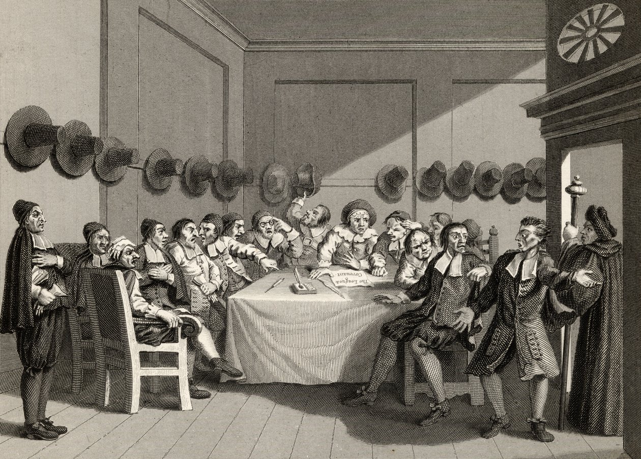 Komitea, Samuel Butlerin (1612-80) "Hudibras"-teoksesta, Charles Mottramin (1807-76) kaiverruksesta "The Works of William Hogarth", julkaistu 1833 tekijältä William Hogarth