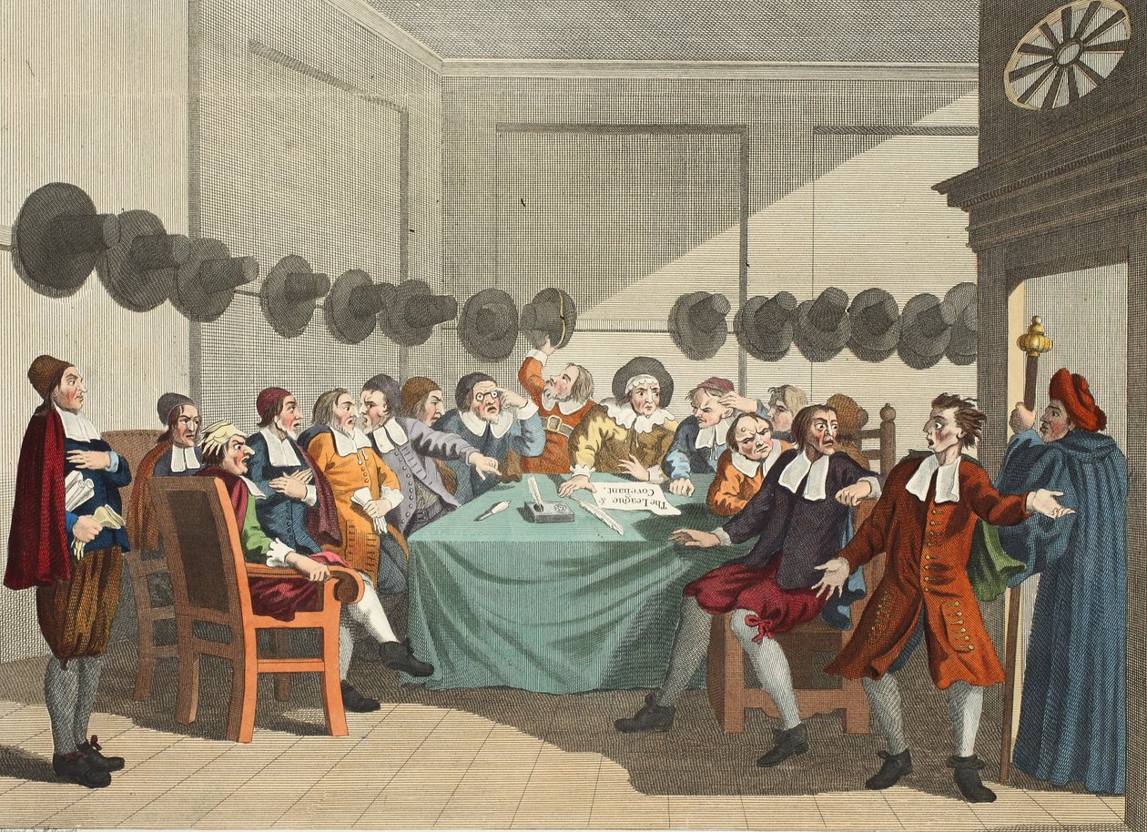 Komitea Samuel Butlerin (1612-80) "Hudibrasista", kuvitus teoksesta "Hogarth Restored: The Whole Works of the kuuluisan William Hogarthin, uudelleenkaiverrettu Thomas Cook", pub. 1812 (käsinvärinen tekijältä William Hogarth