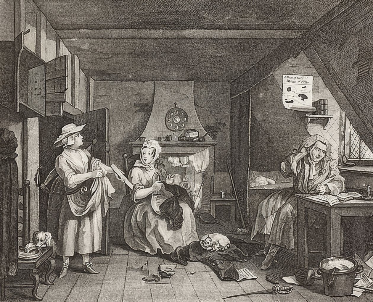 Ahdistunut runoilija. 1736/40 tekijältä William Hogarth