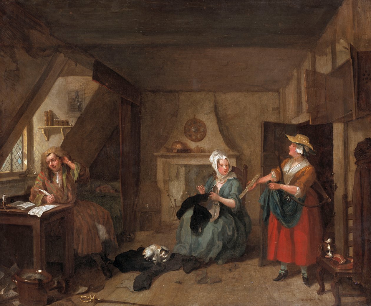 Ahdistunut runoilija, n. 1736 tekijältä William Hogarth