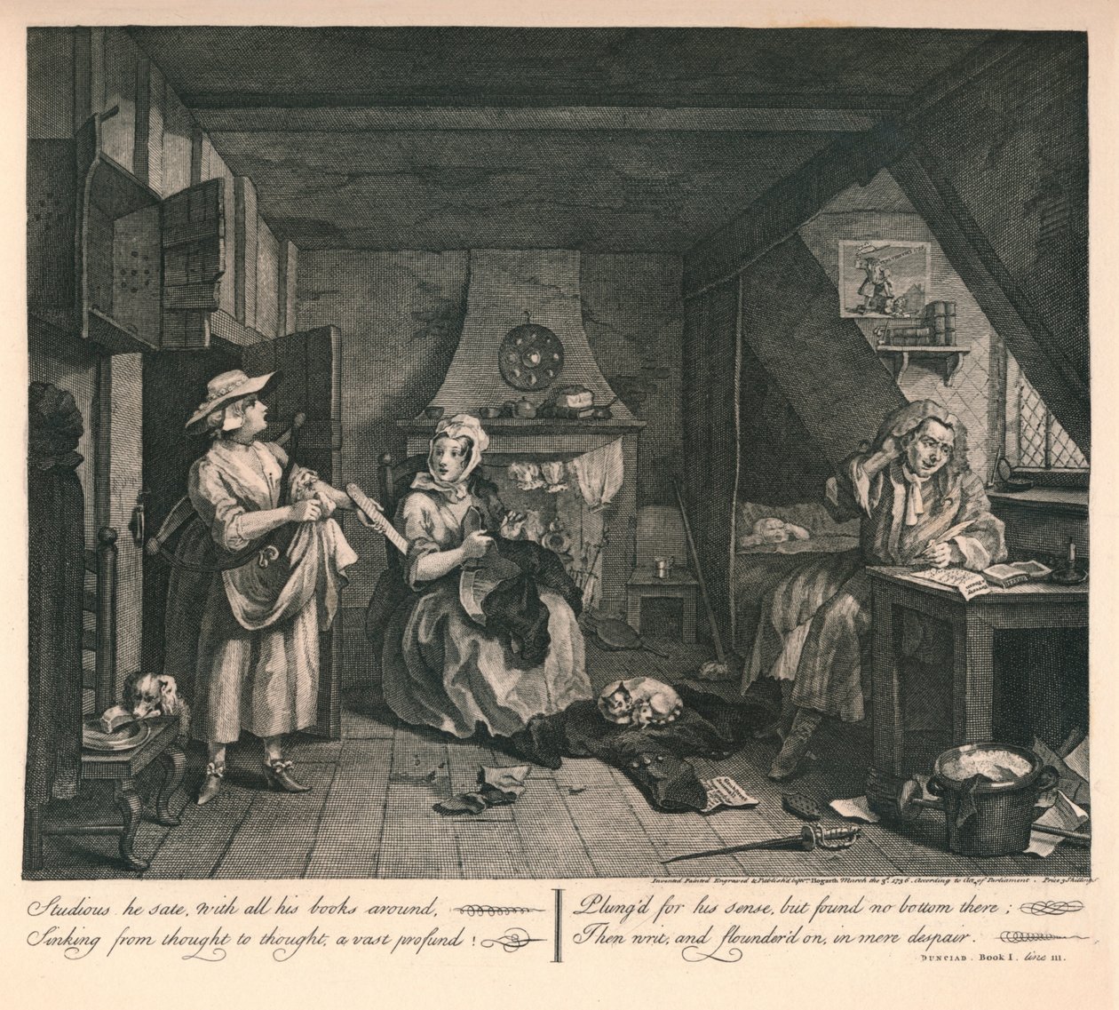 Hätärunoilija, 1740. tekijältä William Hogarth