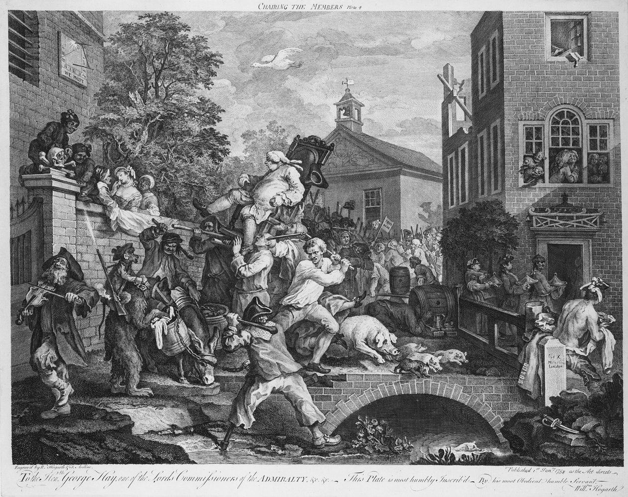 Vaalit, puheenjohtaja, jäsen, 1758 tekijältä William Hogarth
