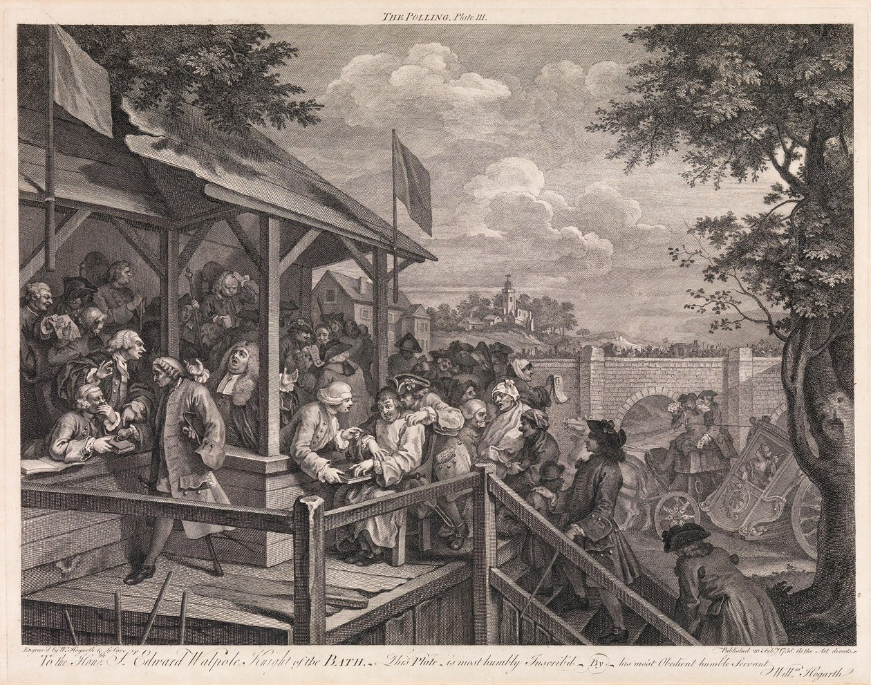 Vaalit, laatta 3: "Äänestys" tekijältä William Hogarth