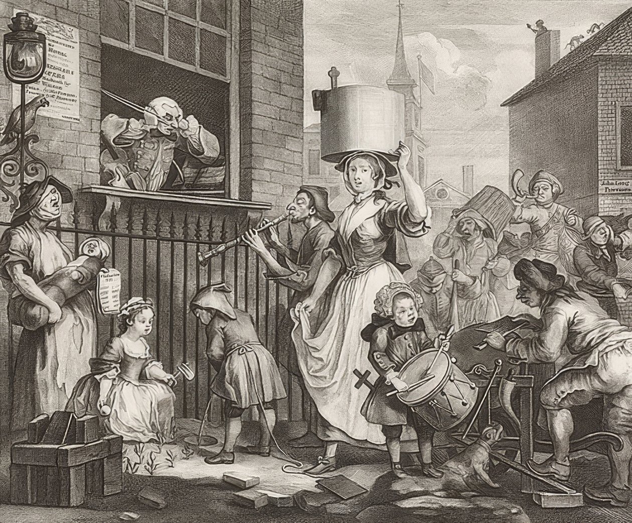 Raivostunut muusikko. 1741 tekijältä William Hogarth