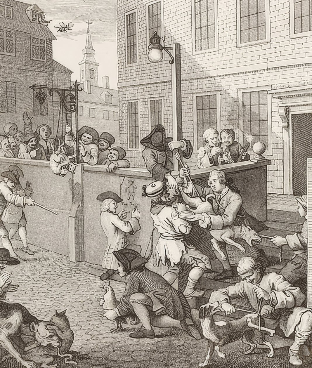 Julmuuden ensimmäinen vaihe. Lähde: The Four Stages of Cruelty / The four stages of cruelty. 1751 tekijältä William Hogarth
