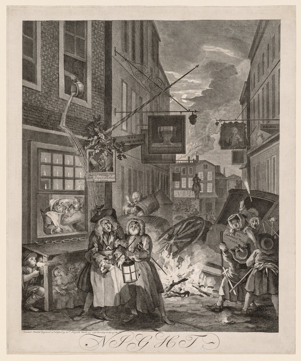 Päivän neljä kertaa: Yö, 1738. tekijältä William Hogarth