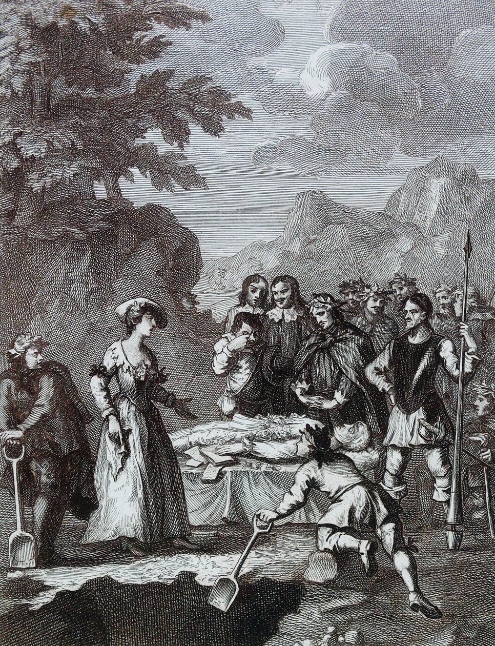 William Hogarth: Chyrstomin ja Marcellan hautajaiset puolustamassa itseään tekijältä William Hogarth