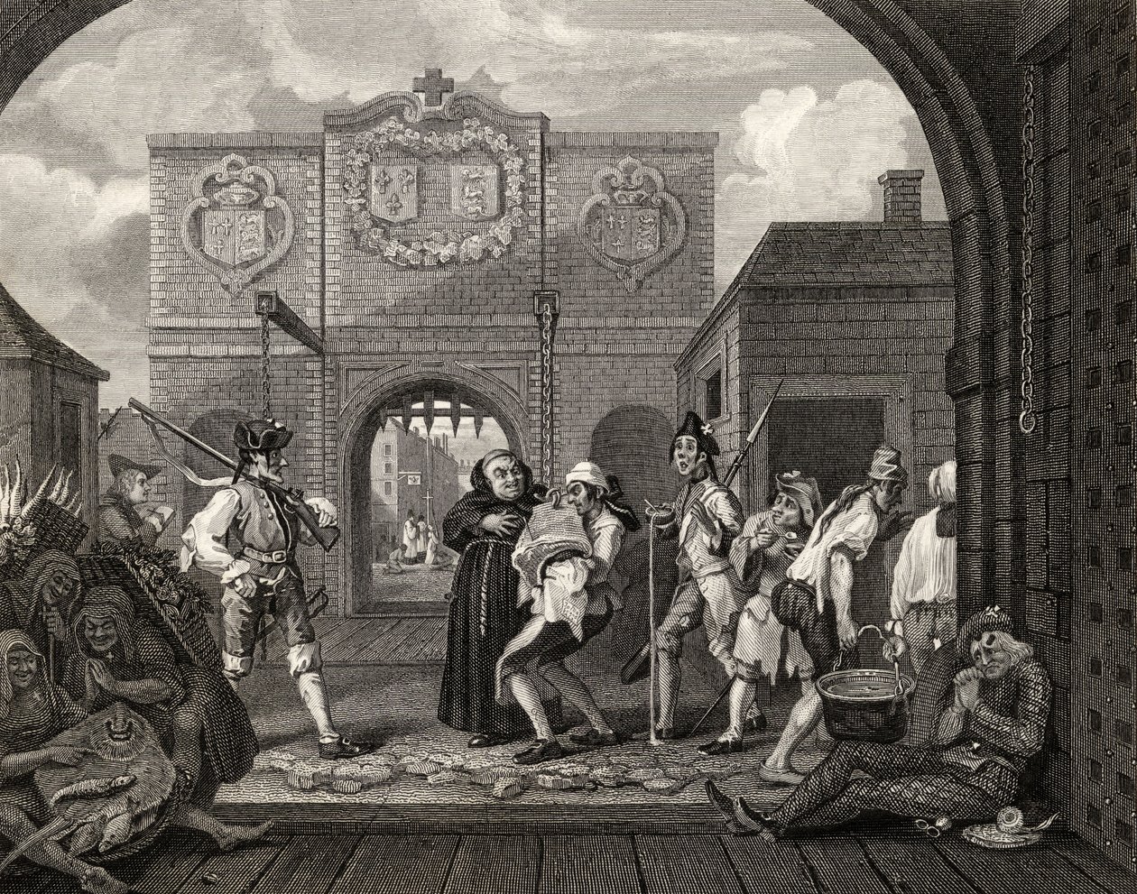 The Gate of Calais, tai O The Roast Beef of Old England, teoksesta The Works of William Hogarth, julkaistu 1833 tekijältä William Hogarth