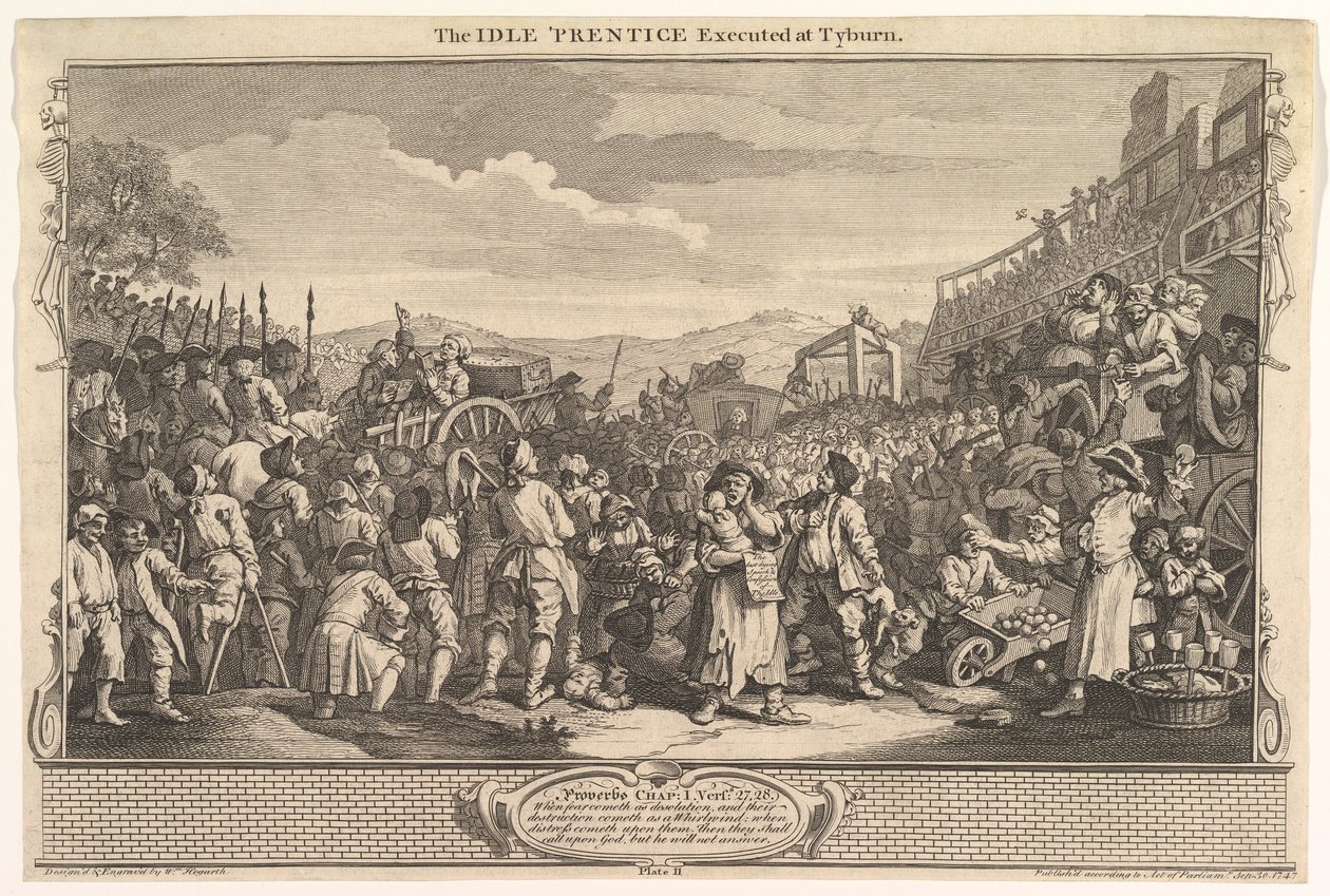 The Idle Prentice Executed at Tyburn: Industry and Idleness, levy 11, 30. syyskuuta 1747. tekijältä William Hogarth