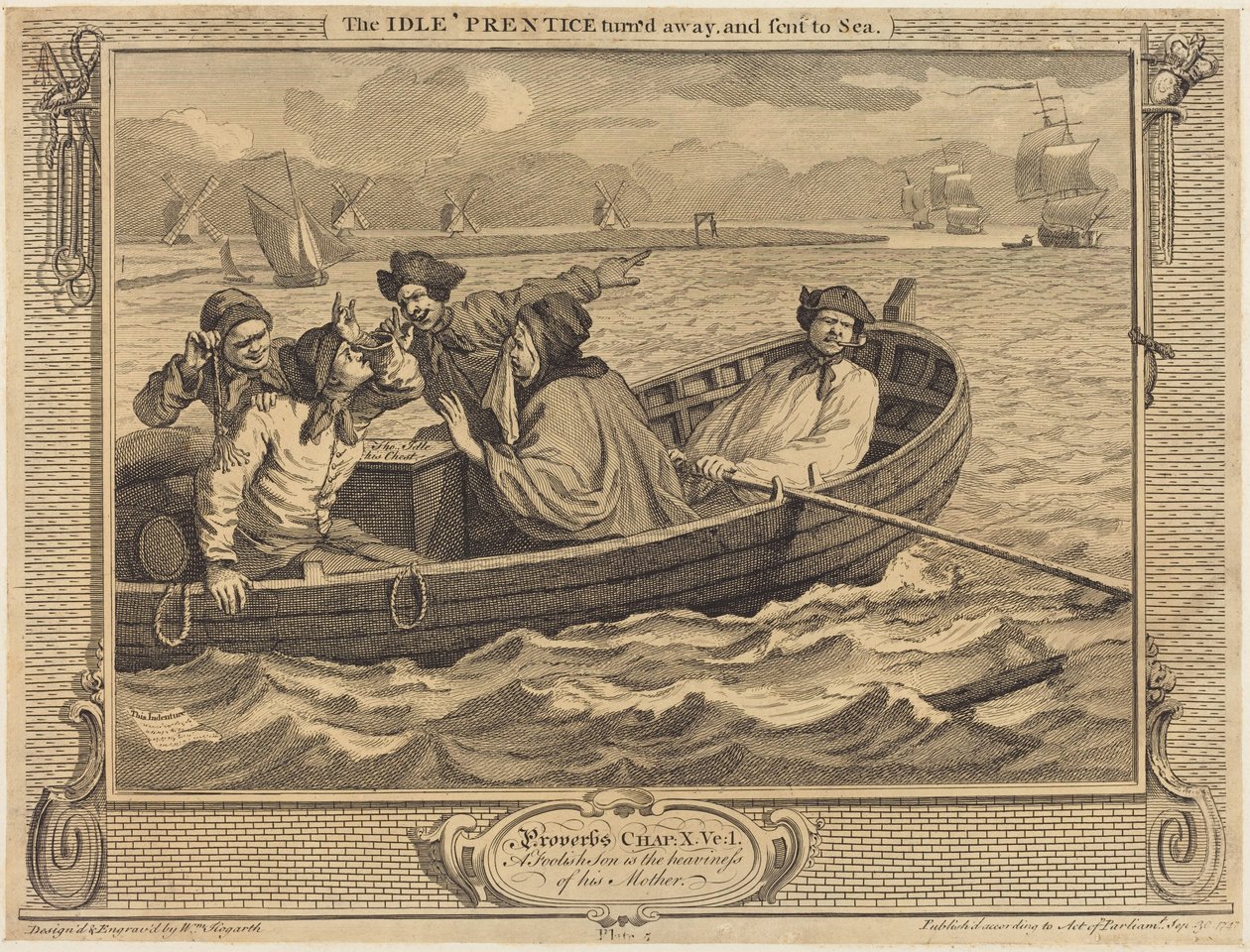 Joutilas oppipoika käännytetään pois ja lähetetään merille tekijältä William Hogarth