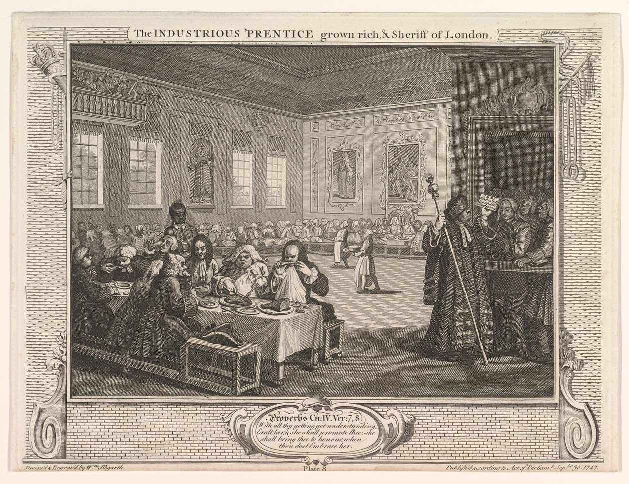 The Industrious Prentice Gown Rich ja Sheriff of London Industry and Idl..., 30. syyskuuta 1747. tekijältä William Hogarth